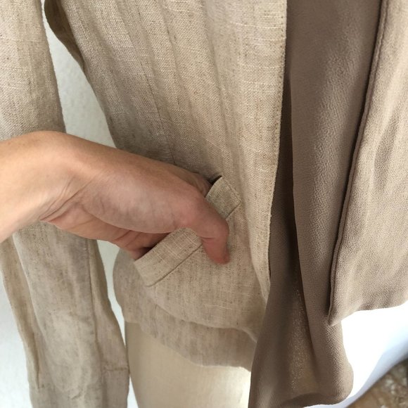 MM Couture Miss Me Women's Size Small Beige Brown Linen Blend Jacket Lightweight - Picture 7 of 11